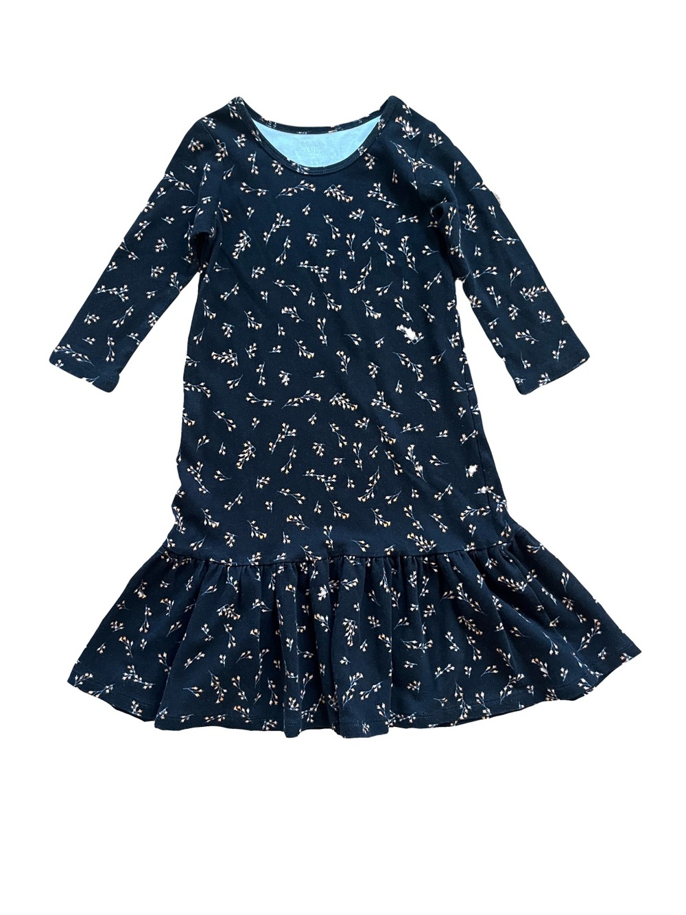 Alice + Ames Black Floral Ruffle Hem Long Sleeve Dress